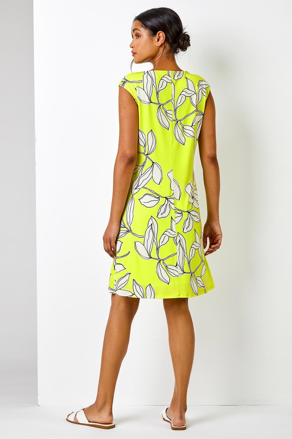 Roman Linear Floral Print Swing Dress