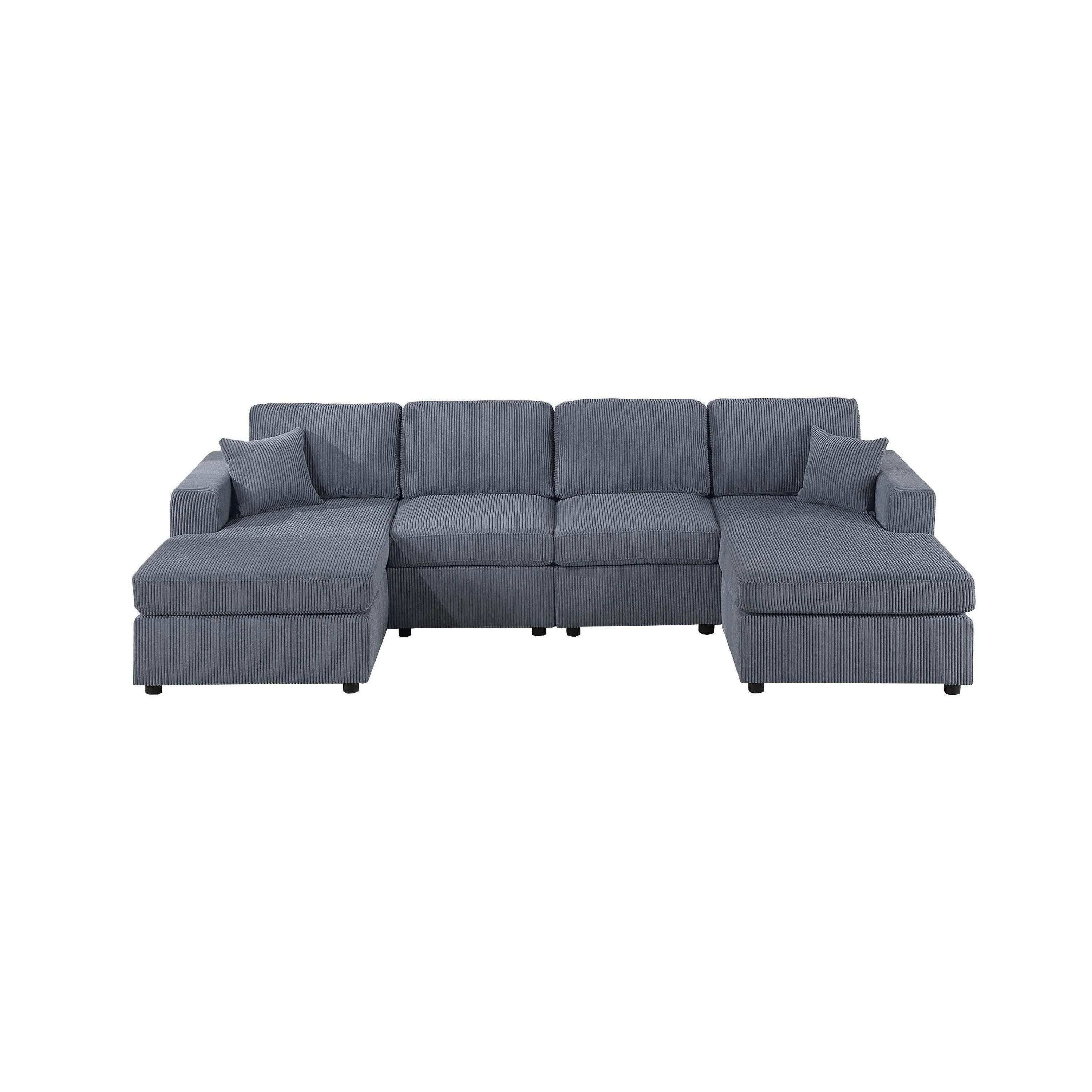 Iny U Sectional Sofa Set with Chaise, Armless Chair, 2 Pillows, Gray