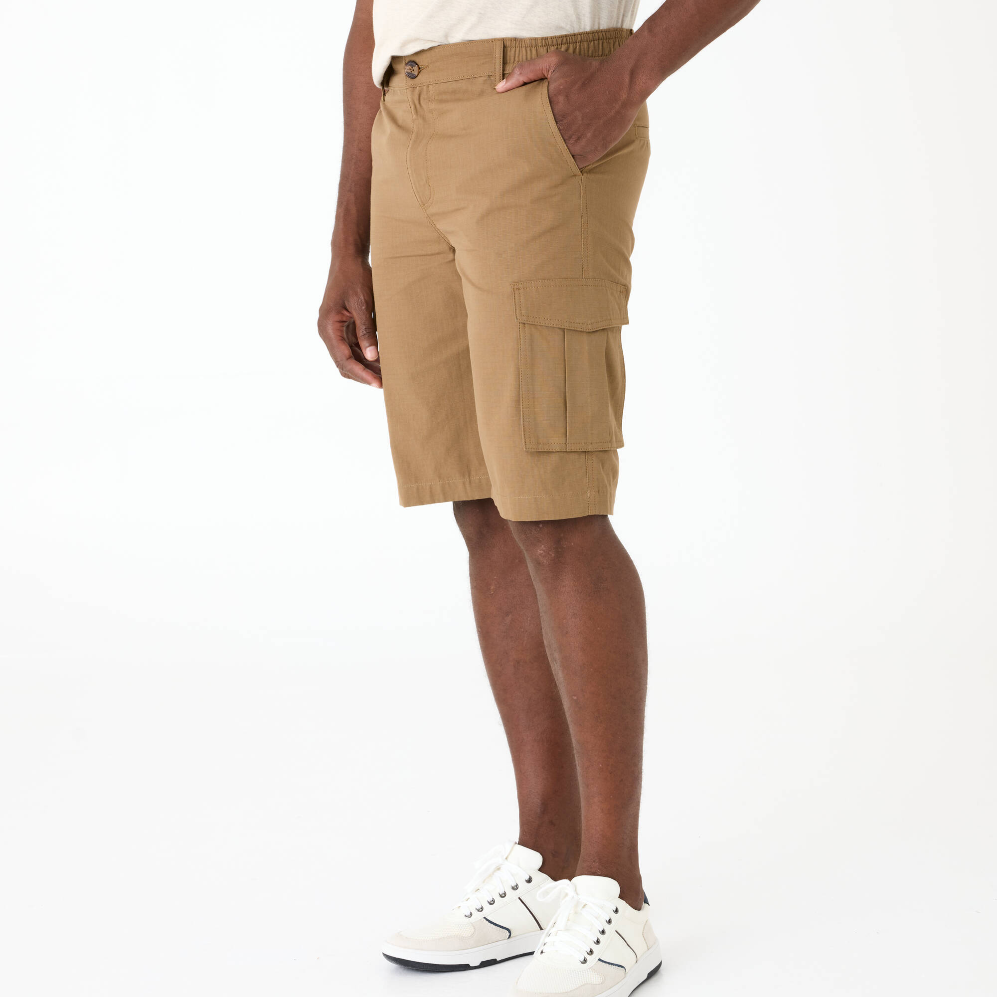 Bermuda cargo en toile ripstop ceinture élastiquée c&ocirc;tés