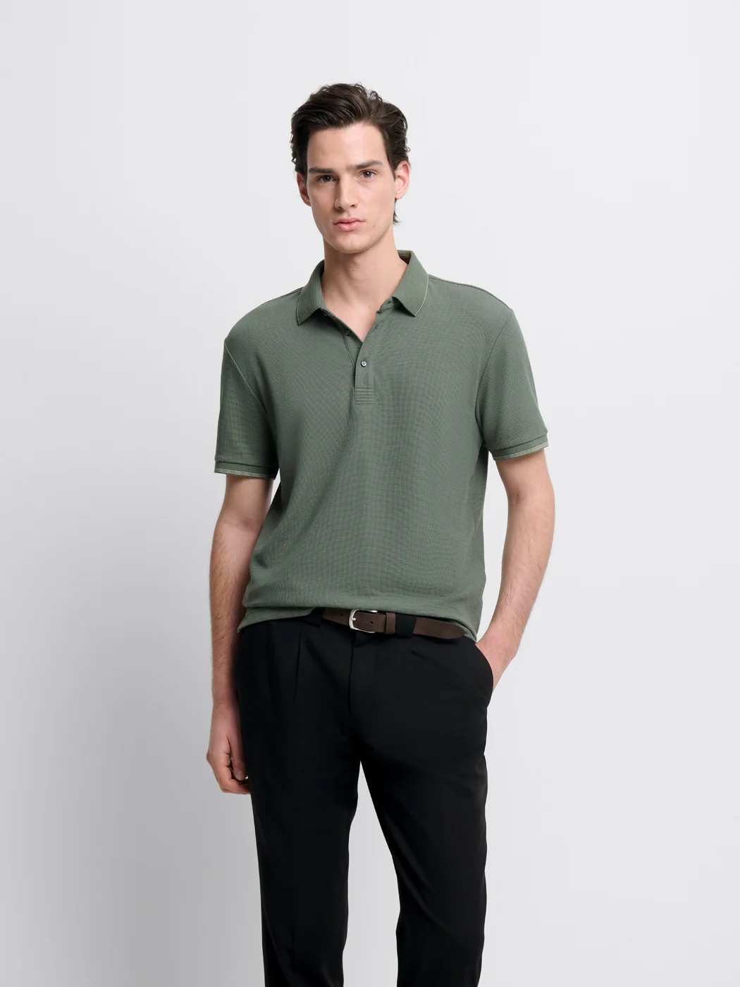 Polo col boutonné gauffré