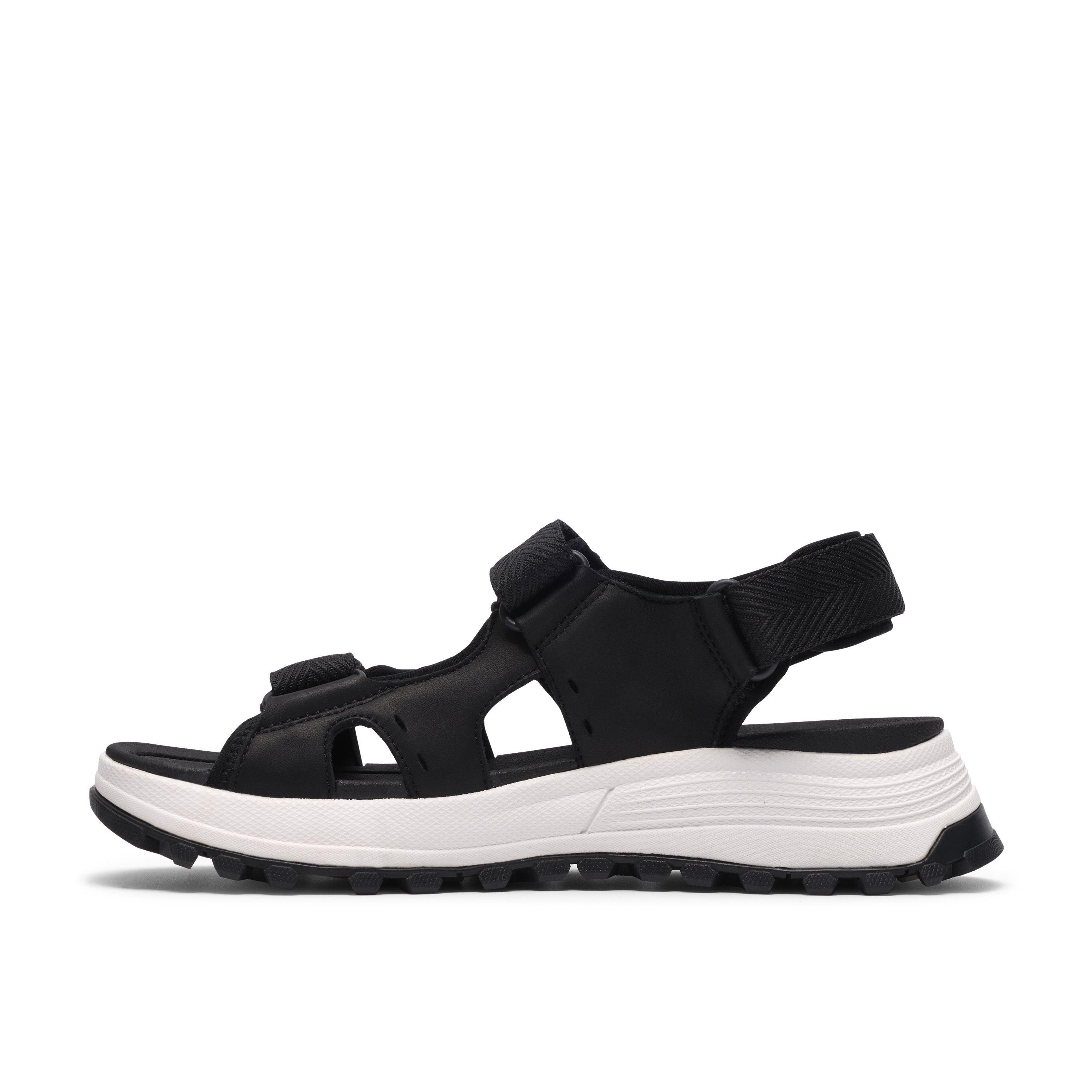 Clarks ATL Trek Surf Black Leather Flat Sandals,ATL