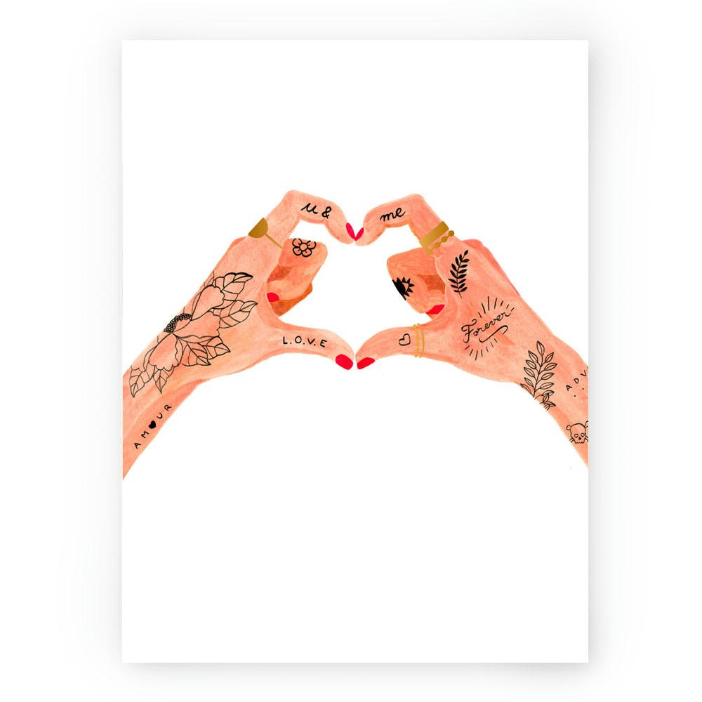 - Affiche illustrée motif Mains d'amour 30x40 cm