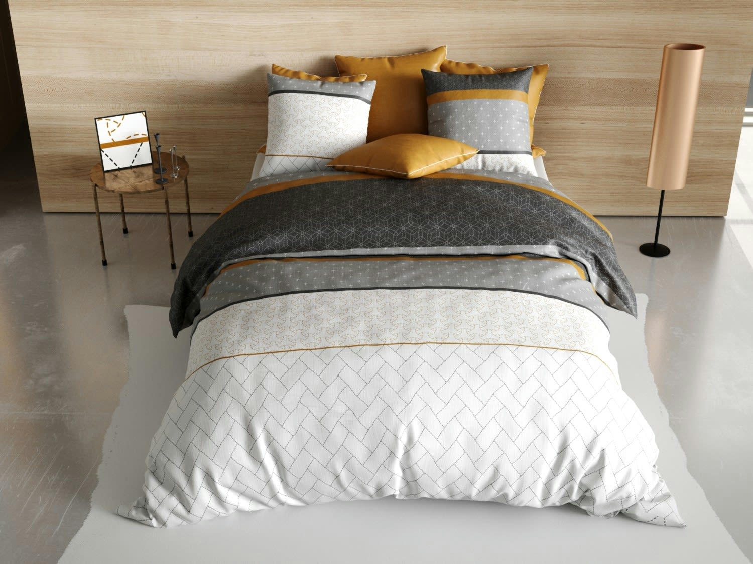 CORKI - Parure housse de couette coton gris 240x260 cm