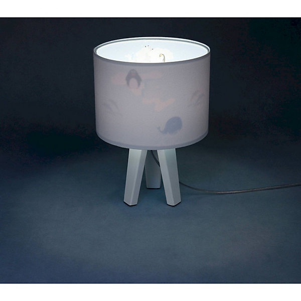Lampe de chevet enfant Sweet Dream 22,5 x 22,5 x 33 cm Tissu PVC blanc, intérieur imprimé animaux des mers fond bleu clair