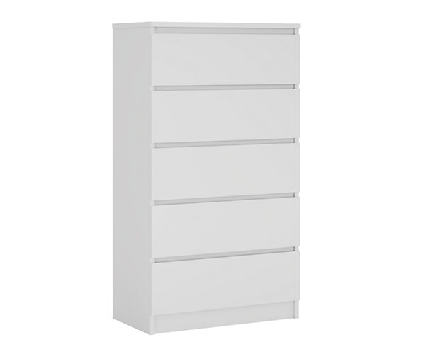 Commode 5 Tiroirs, Blanc Mat 70 X 39 X 125 Cm