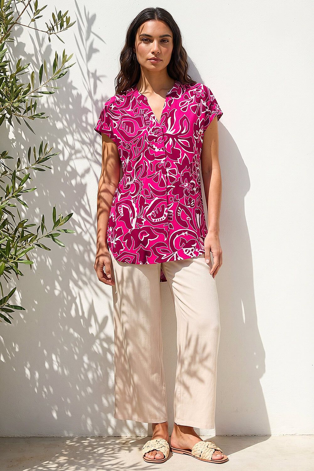 Roman Textured Floral Print Tunic Top