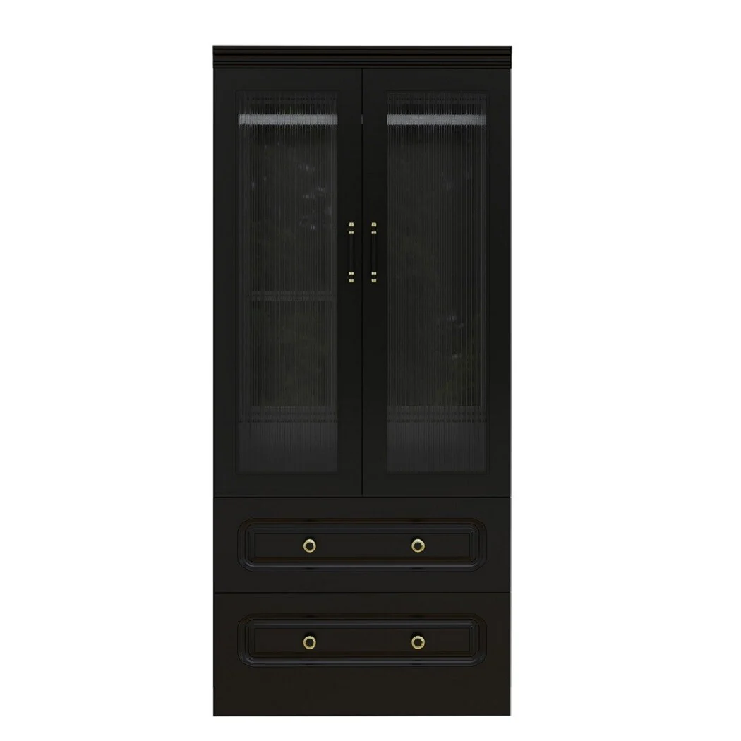 HomeRoots 71 Black Wood Two Door Two Drawer Combo Dresser