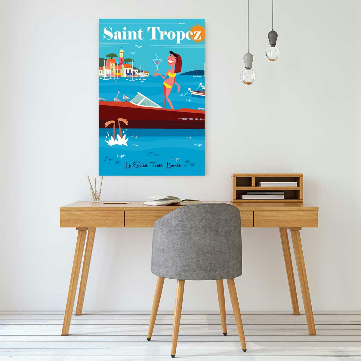 - Tableau vacances à st tropez imprimé sur toile 40x60cm