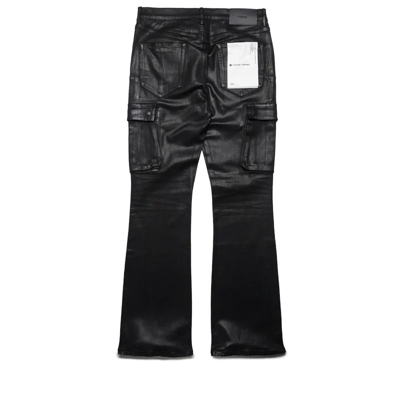 Purple Brand Low Rise Flared Leg Coated Cargo Flare Jean - Black