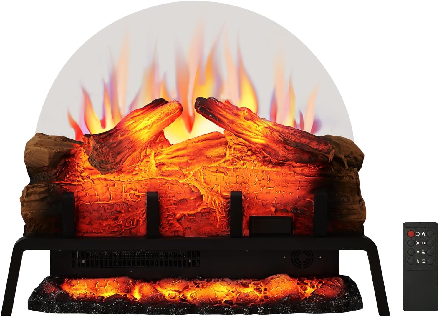 PuraFlame 24 Free Standing Electric Fireplace Log Set Insert, 750W/1500W Heater, 6 Flame Colors with 5 Brightness, Crackling Sound, Remote Control
