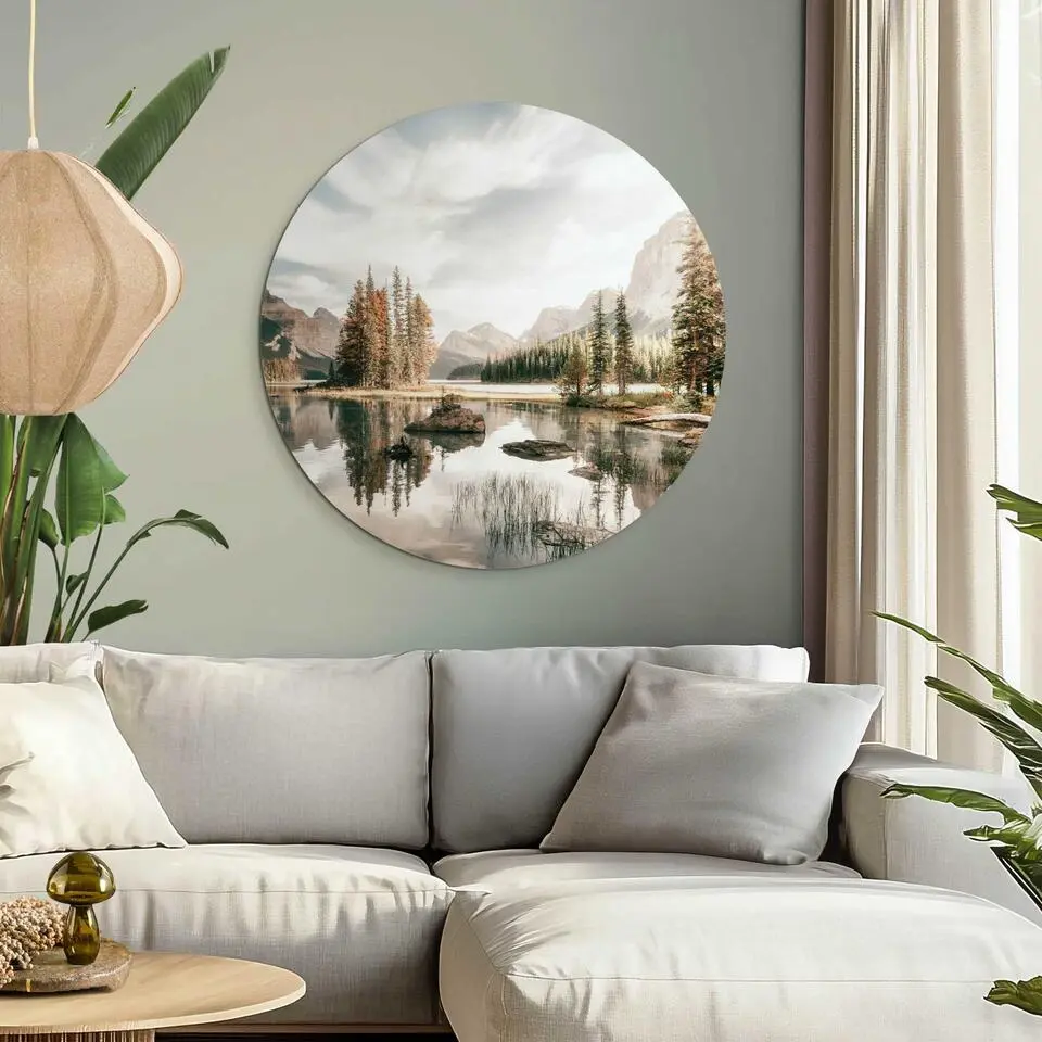 Glasschilderij Landschap in de bergen - &Oslash; 70 - Groen