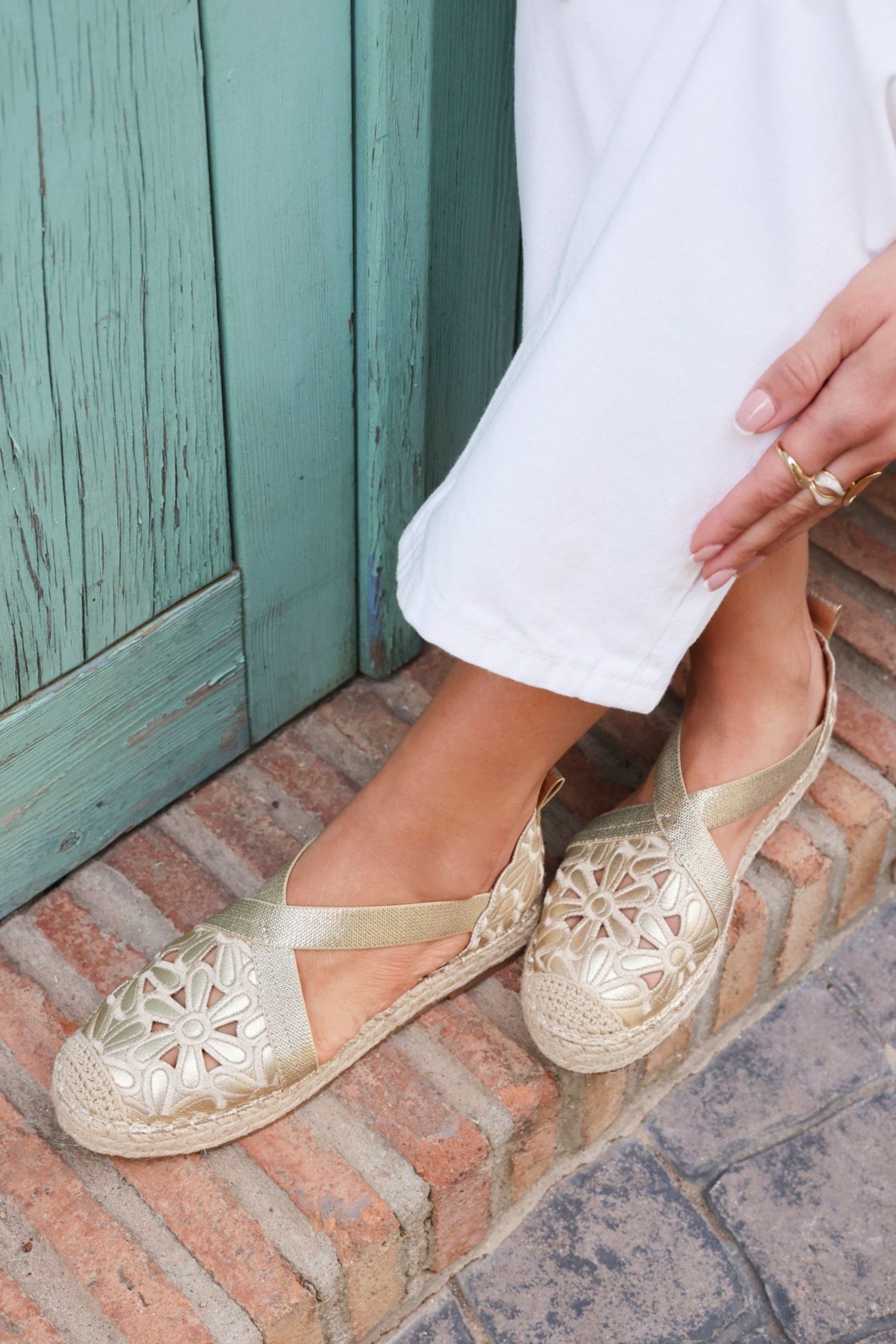 Linzi Jillian Gold Faux Leather Espadrille Sandals
