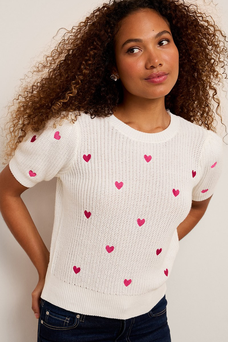 Terry Heart Embroidered Sweater Tee
