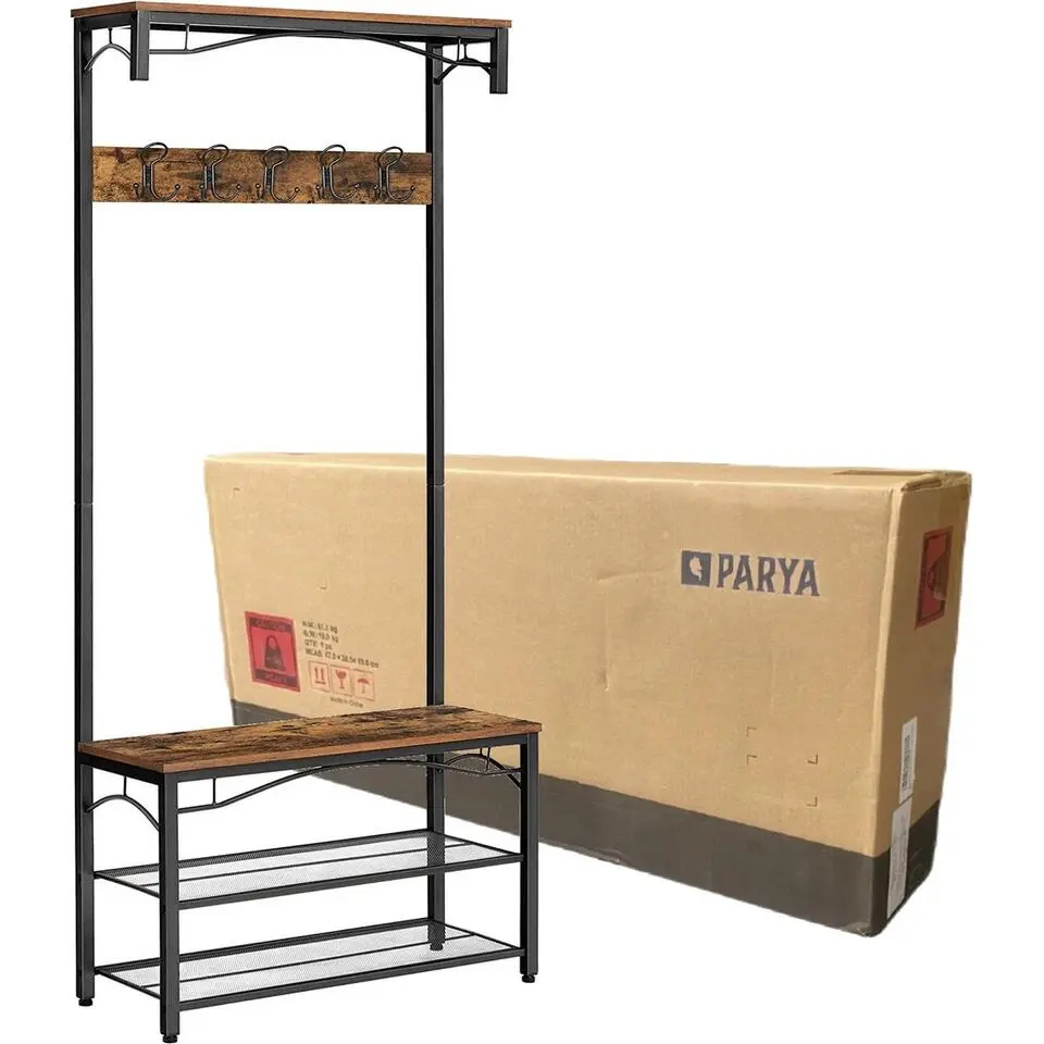 Parya Home - Kapstok - 10 Haken - Incl. Schoenenrek - Donkerbruin