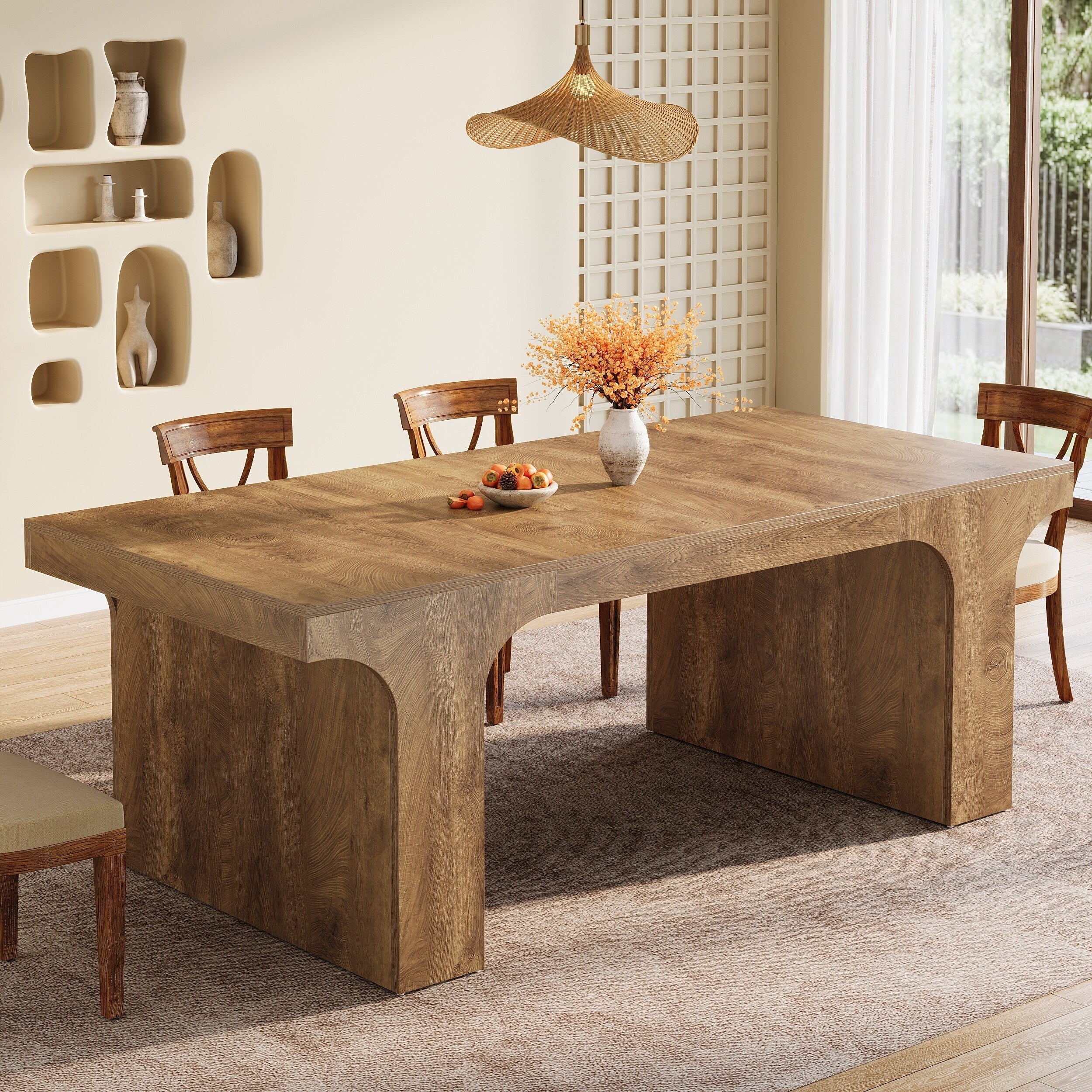 Farmhouse Rectangular Dining Table for 6-8 People with Sled Base