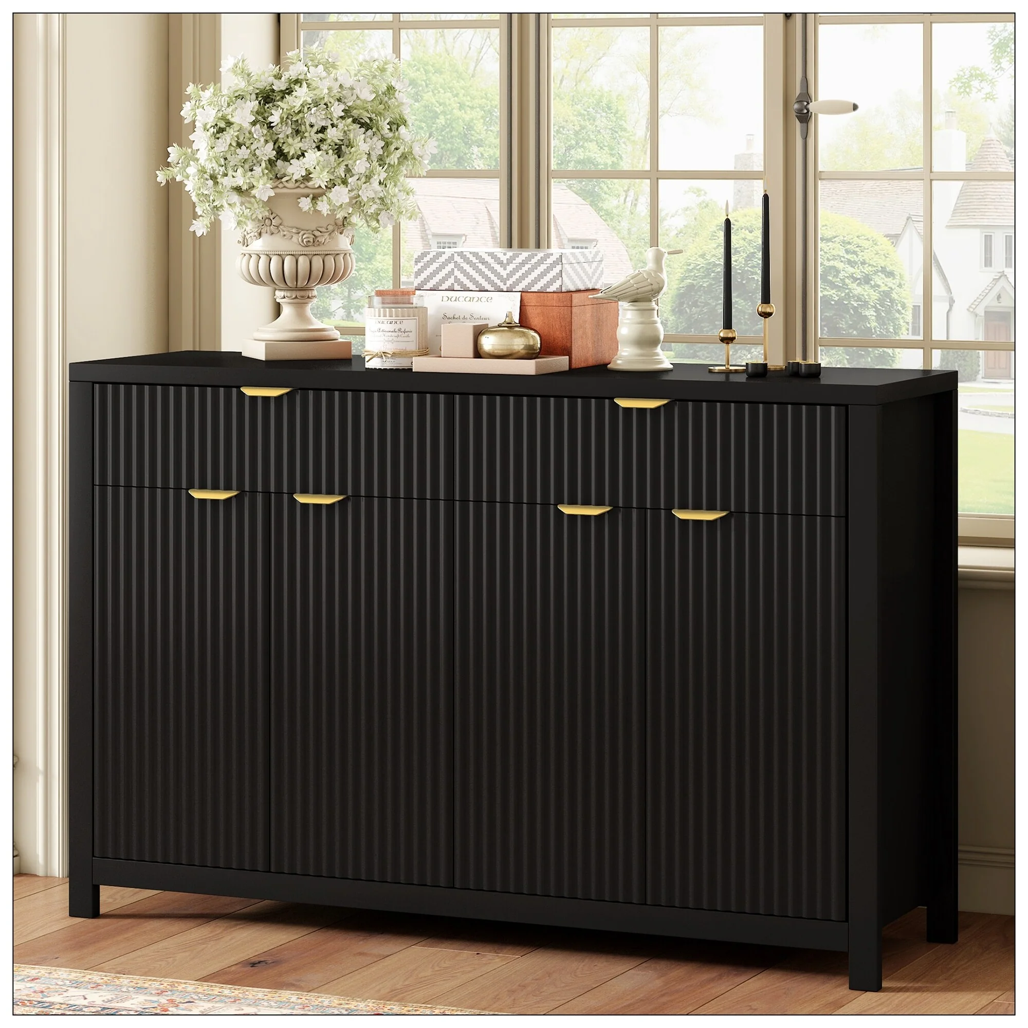 Modern Wave-Pattern Sideboard Cabinet with 2 Drawers