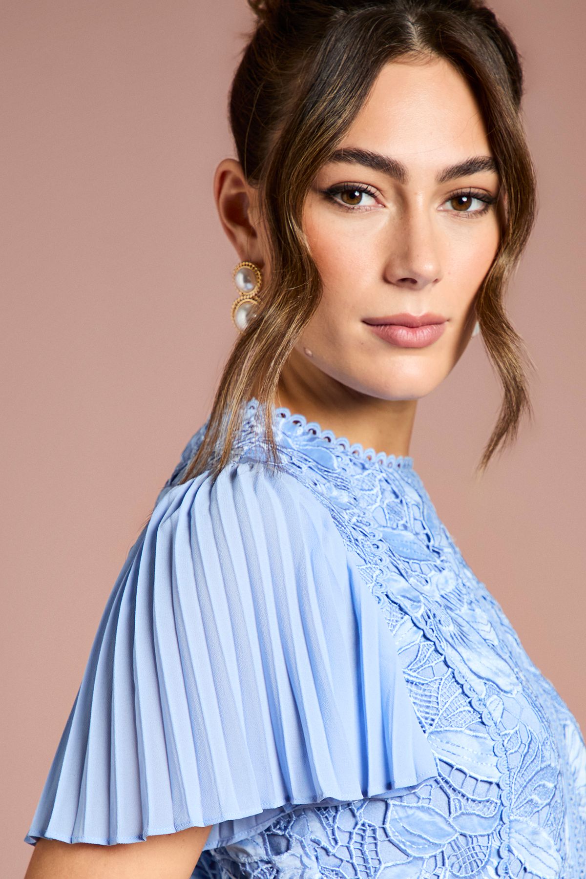 Coast Short Sleeve Satin Lace Midi Dress