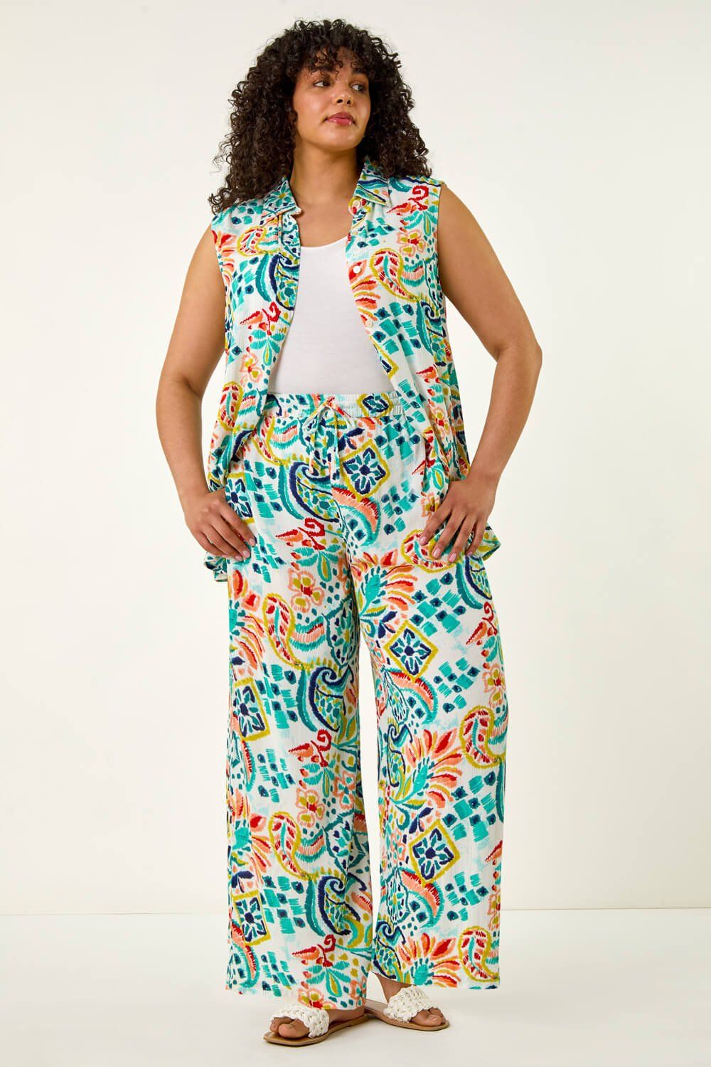 Roman Curve Abstract Print Trousers
