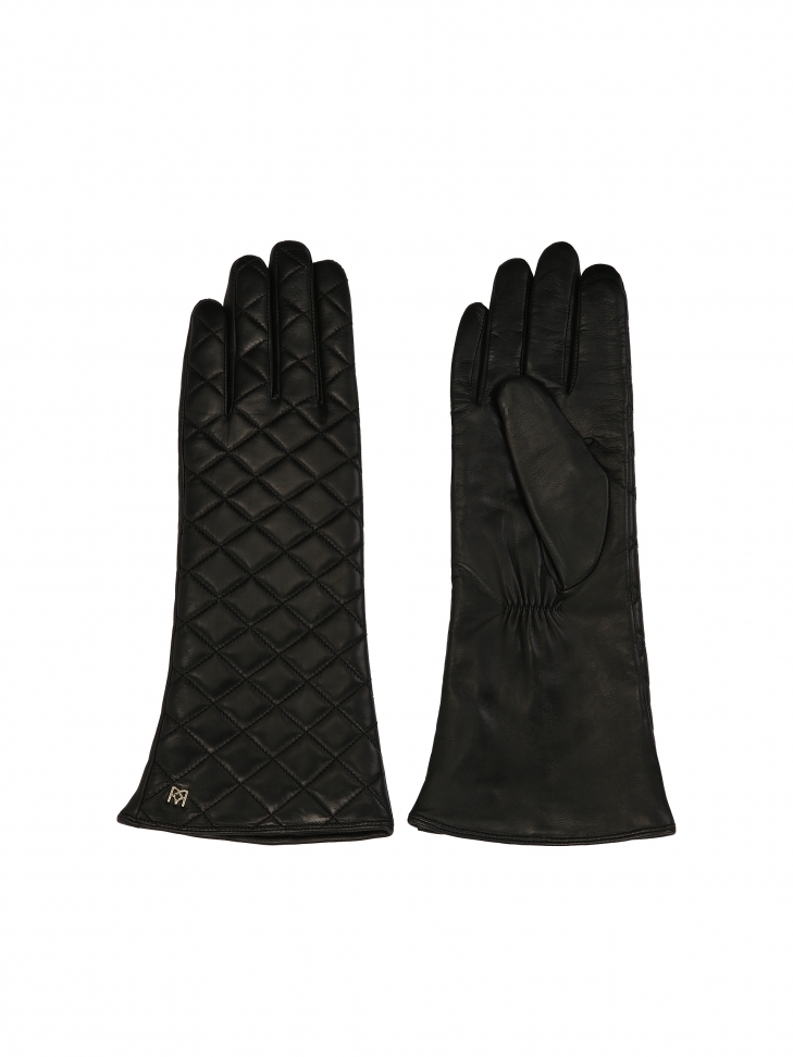 Black leather gloves with extended profile