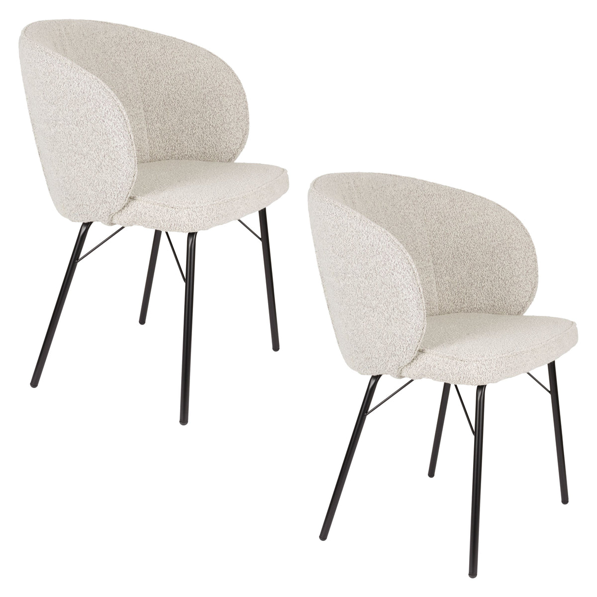 Housecraft Living Joa Eetkamerstoelen Armleuning Bouclé Beige - Set van 2