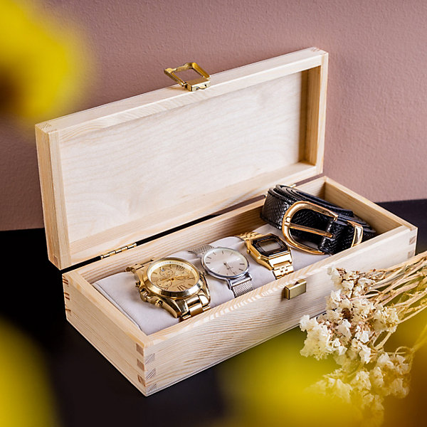 Creative Deco Petite Boîte de Rangement en Bois Non Peint - 24 x 10,5 x 5,7 cm - Coffret et Fermoir pour Bijoux et Souvenirs