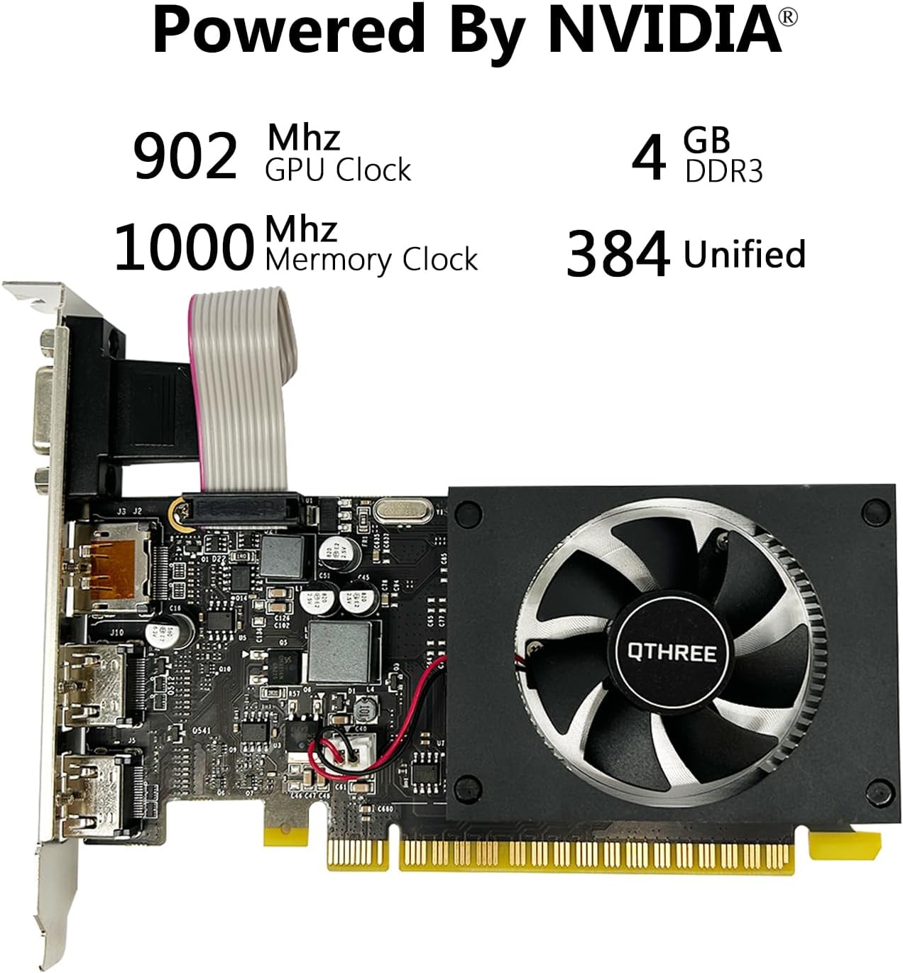 QTHREE GeForce GT 730 4GB Graphics Card,2X HDMI, DP,VGA,DDR3,64 Bit,Low Profile Video Card for PC,Computer GPU,PCI Express X8,SFF,DirectX 12,Support Winows 11