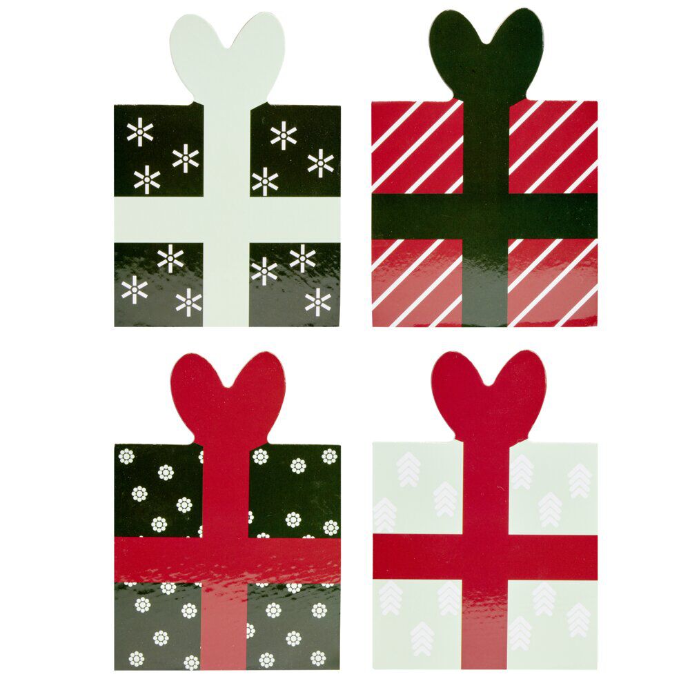 Dessous de verre X4 pcs motif cadeau de No&euml;l liège et papier L10X13Xép.0,2 cm
