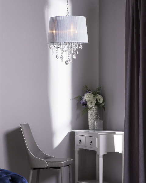 Lampa wisząca abażur kryształy biała