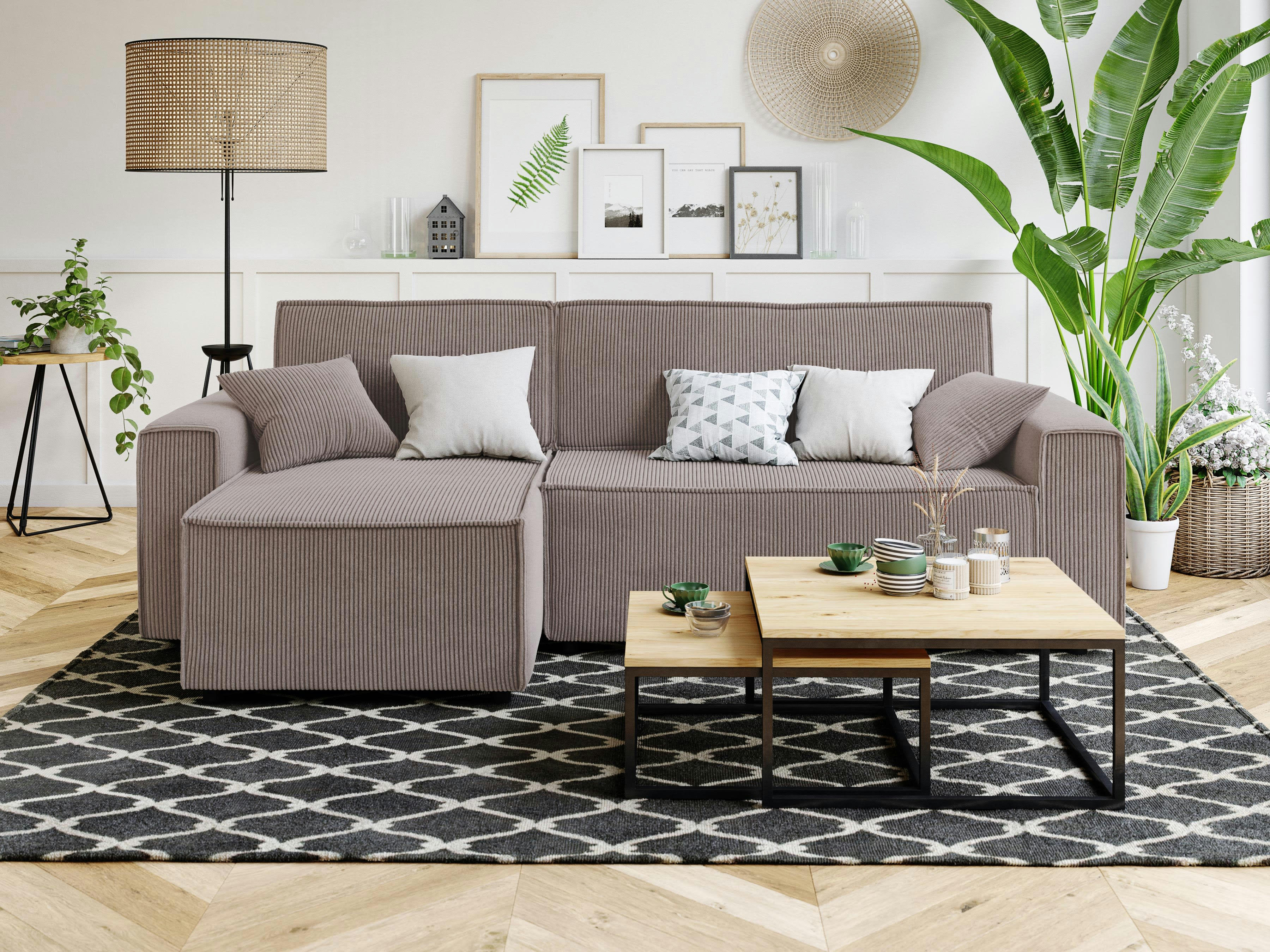 MIRA - Canapé d'angle convertible en velours côtelé 4 places taupe