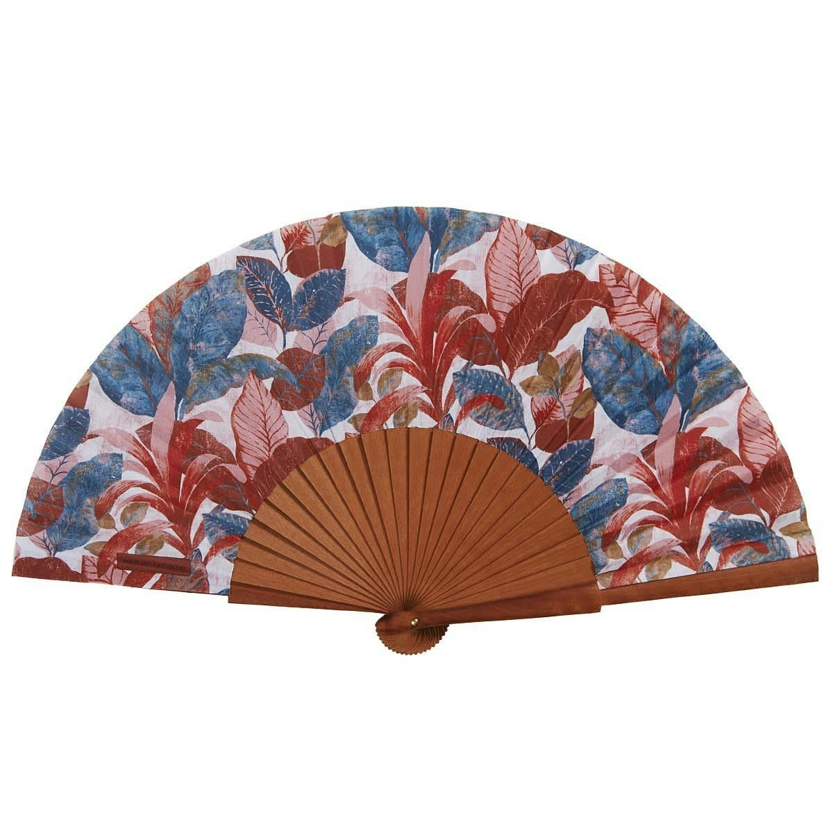 WILD - Éventail en bois de merisier et coton motif tropical bronze