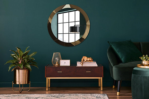 Miroir Rond Cadre Verre Imprimé Wallfluent fi80 cm Abstraction Moderne Décoratif Modèle Tendance Design Glamour