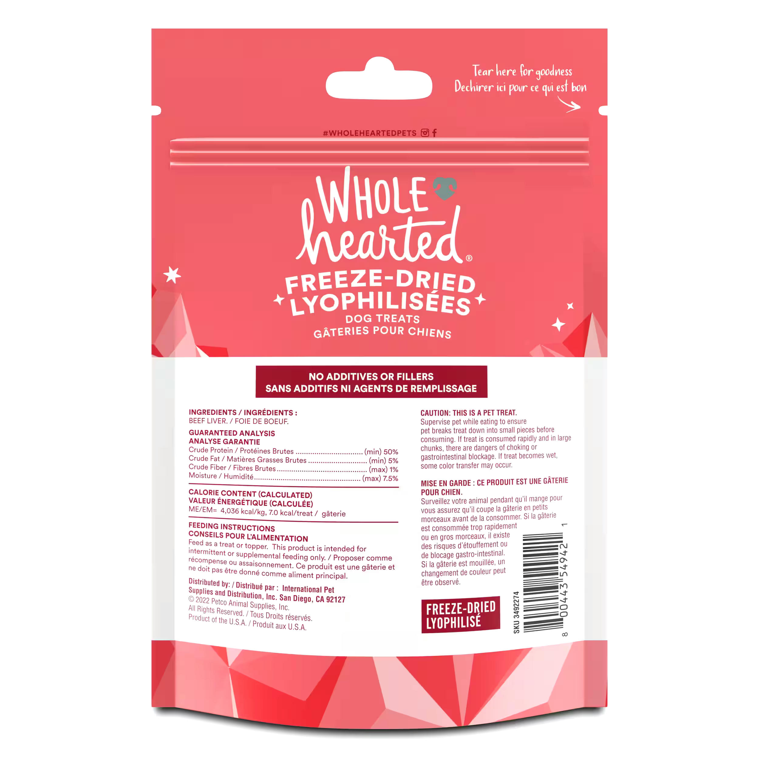 WholeHearted Freeze-Dried Beef Dog Treats, 85-g