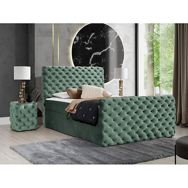 Lit continental Baltimore 186, Unique, Turquoise, Tissu, Disponible
