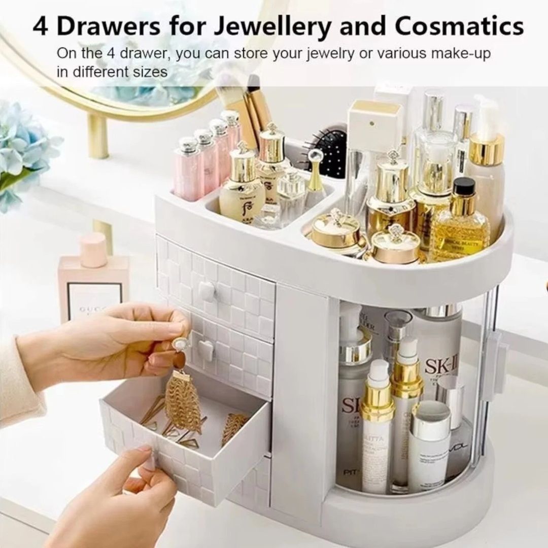 Havendro Large White Makeup Organiser Case with 4 Drawers