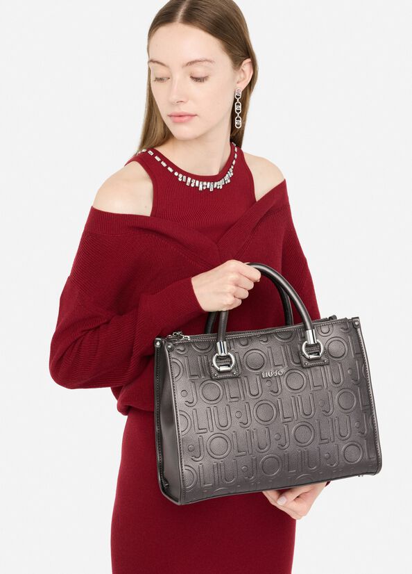Borsa satchel media con logo