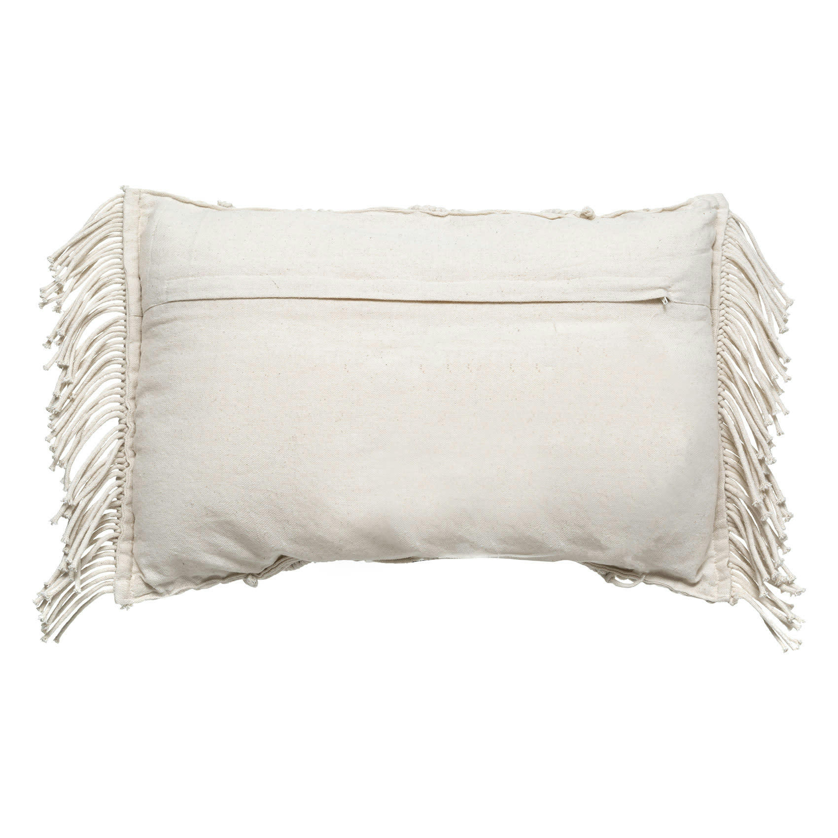 - Coussin macramé à franges coton ivoire 30x50 cm