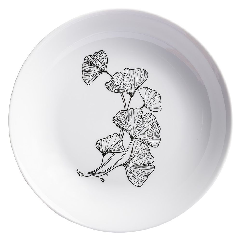 Assiette creuse blanche décor fleur noire Ø21cm
