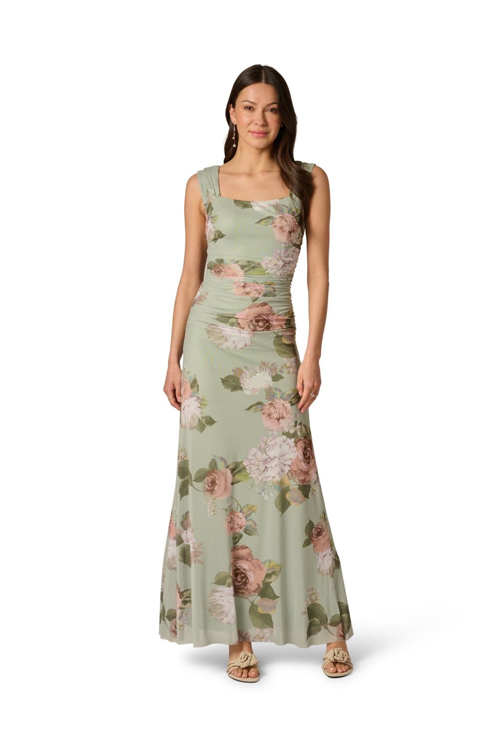 Adrianna Papell Print Stretch Mesh Long Gown