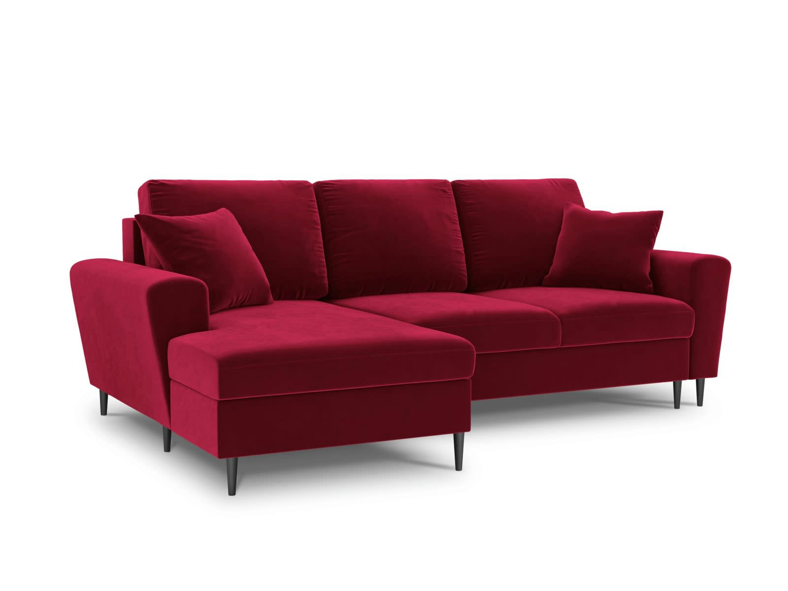 MOGHAN - Canapé d'angle gauche convertible 4 places en tissu velours rouge