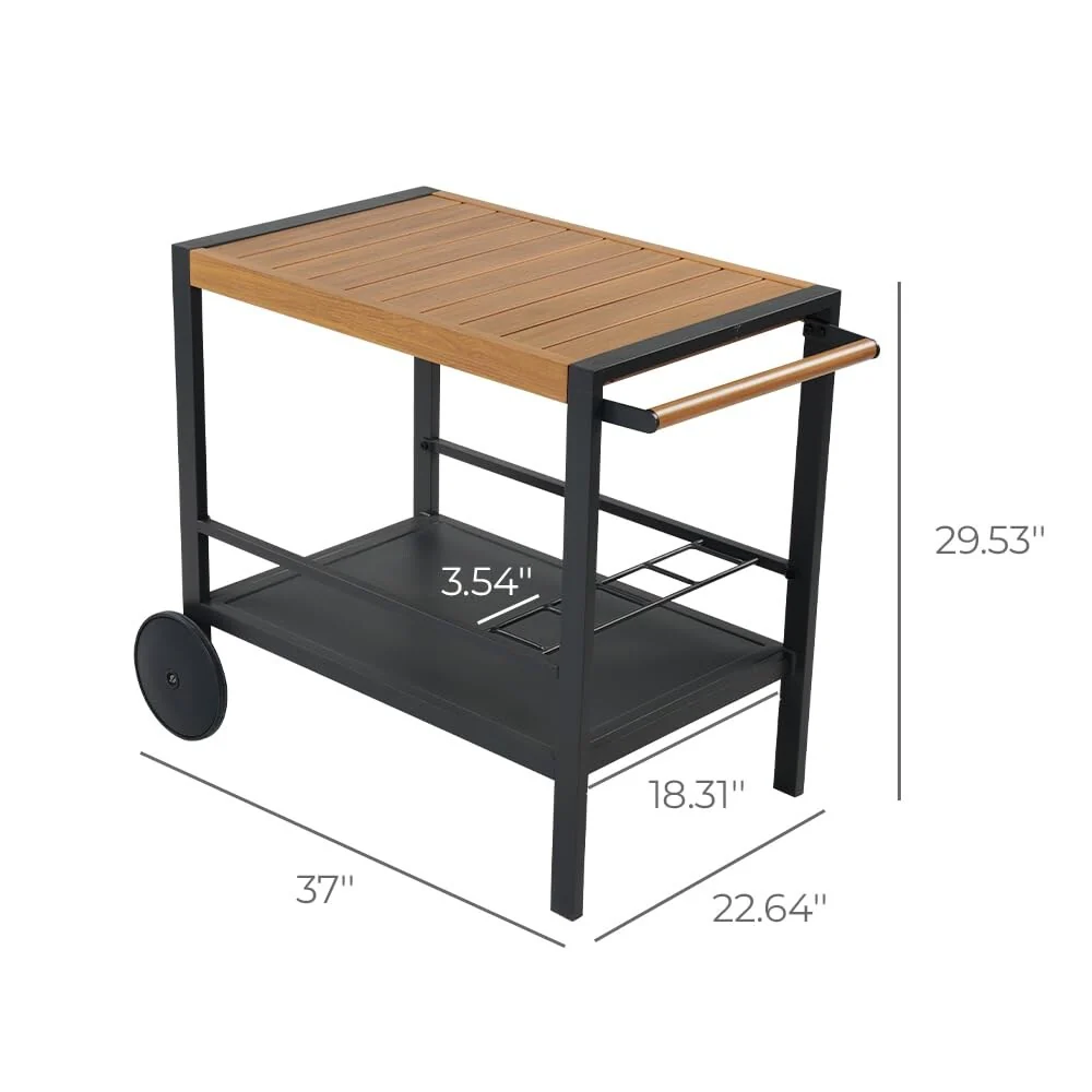 Outdoor Bar Cart with Wine Rack, Aluminum Grill Dining Cart with Double-Shelf