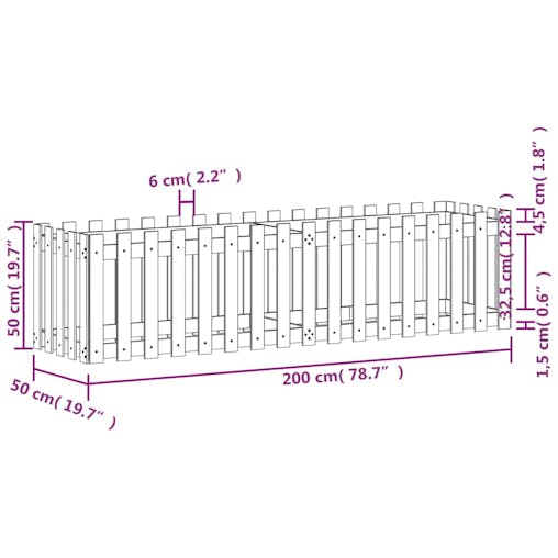 NNEVL Garden Raised Bed with Fence Design White 200x50x50 cm Solid Wood Pine