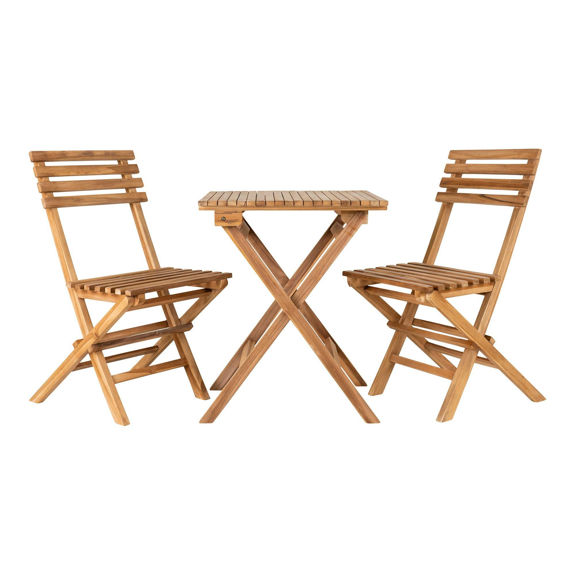 Salon de jardin en teck (1 table, 2 chaises) MENDOZA