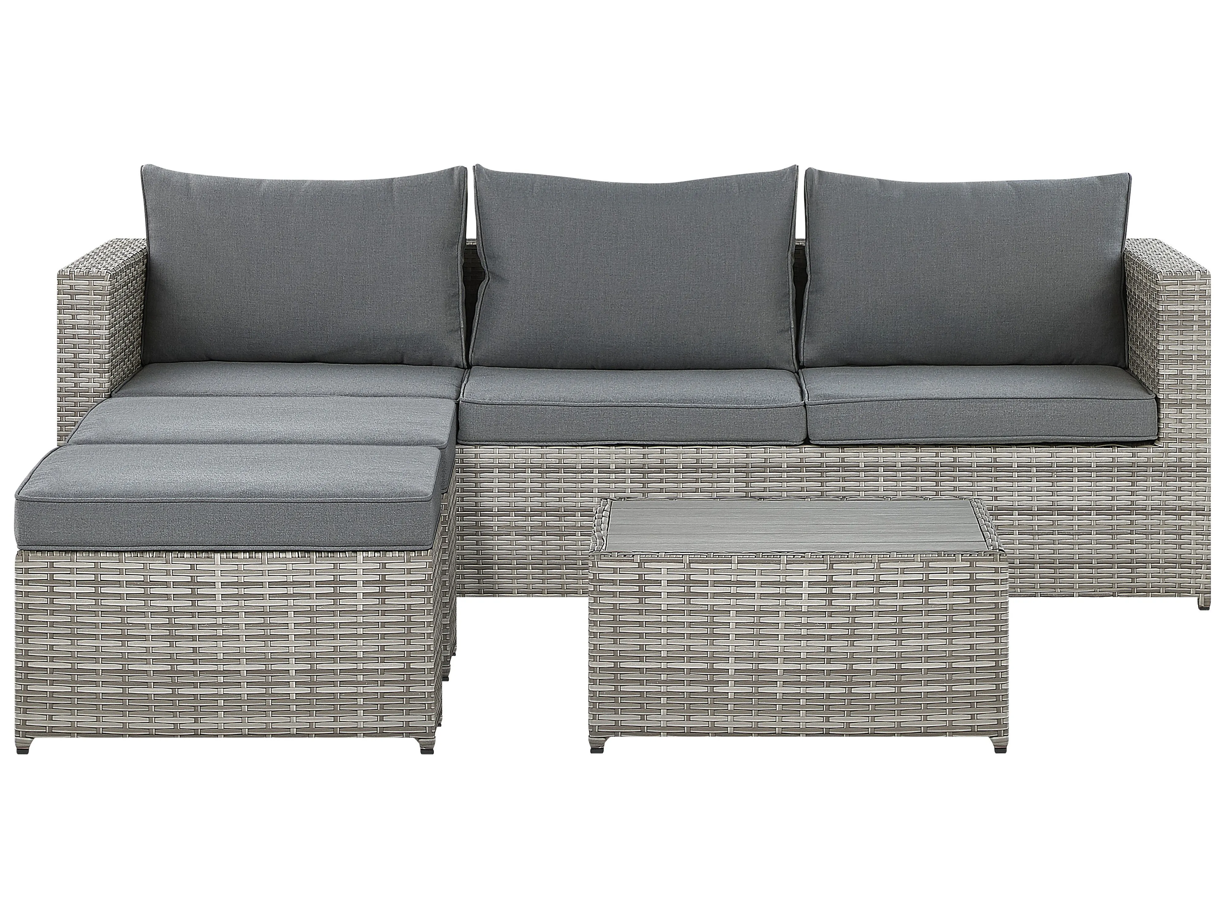 Garden Corner Sofa with Table 5 Seater SABBIA Right Hand Modular PE Rattan Light Grey
