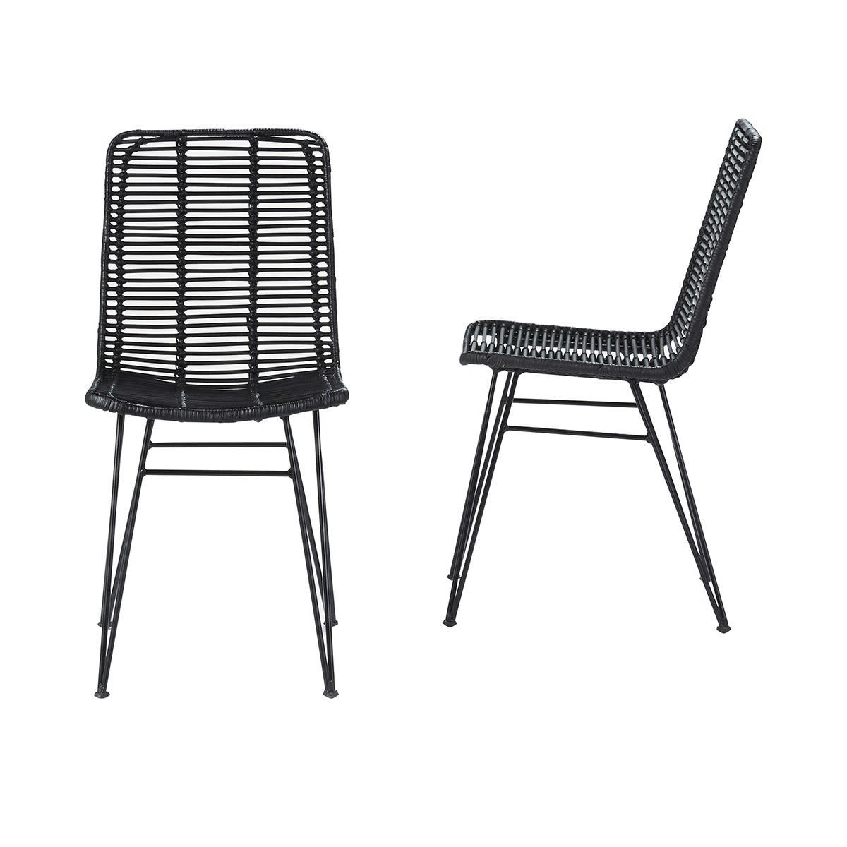 BOHEMA - 2 chaises en rotin et métal noires