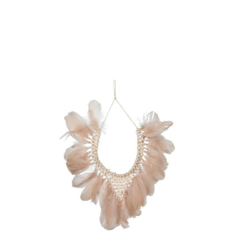 BOHO - Collier plumes/coquillages saumon