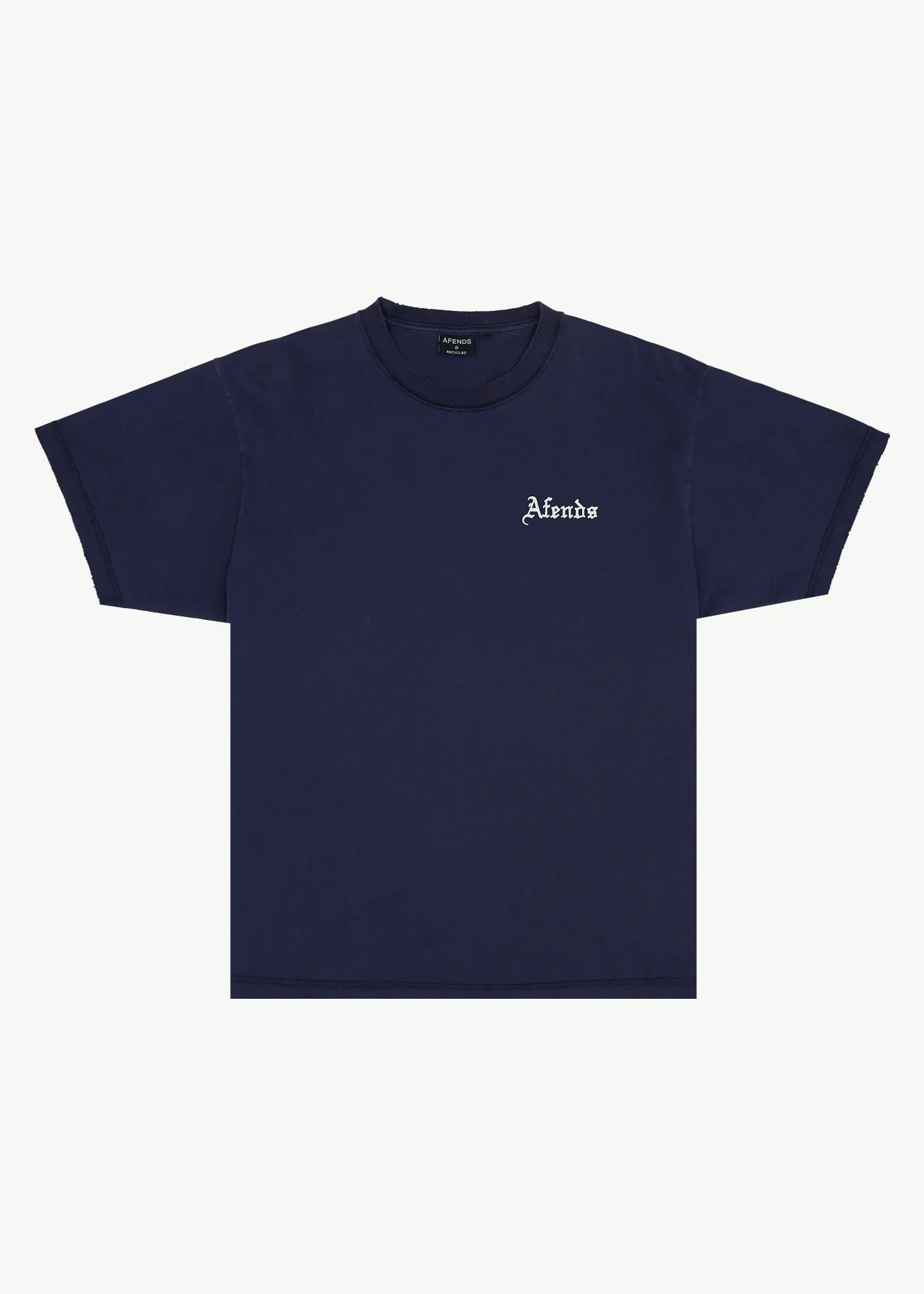 AFENDS Mens Shrine - Heavyweight Boxy Tee - Washed Deep Sea