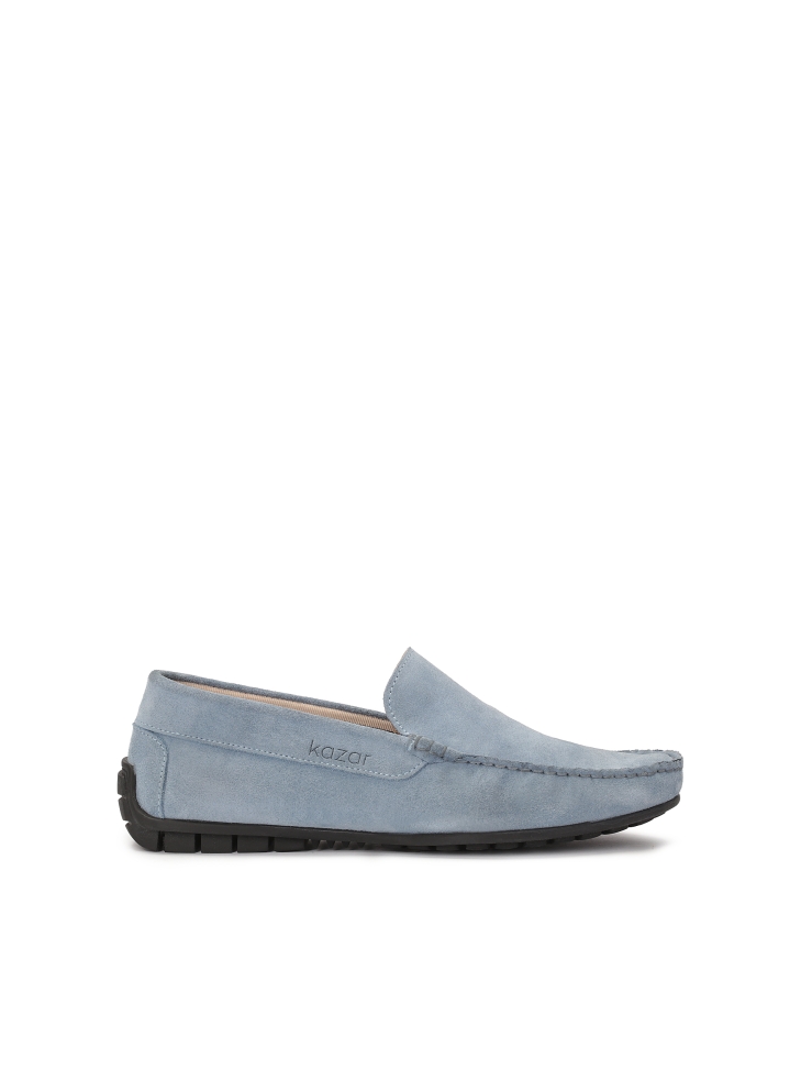 Men's light blue suede moccasins