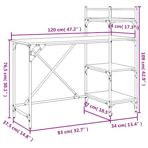 NNEVL Computer Desk with Shelves Black 120x47x109 cm