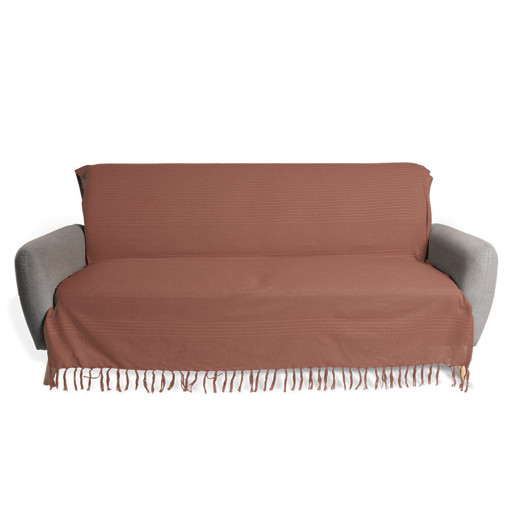 Jeté de canapé 170x250cm à franges 100% coton terracotta