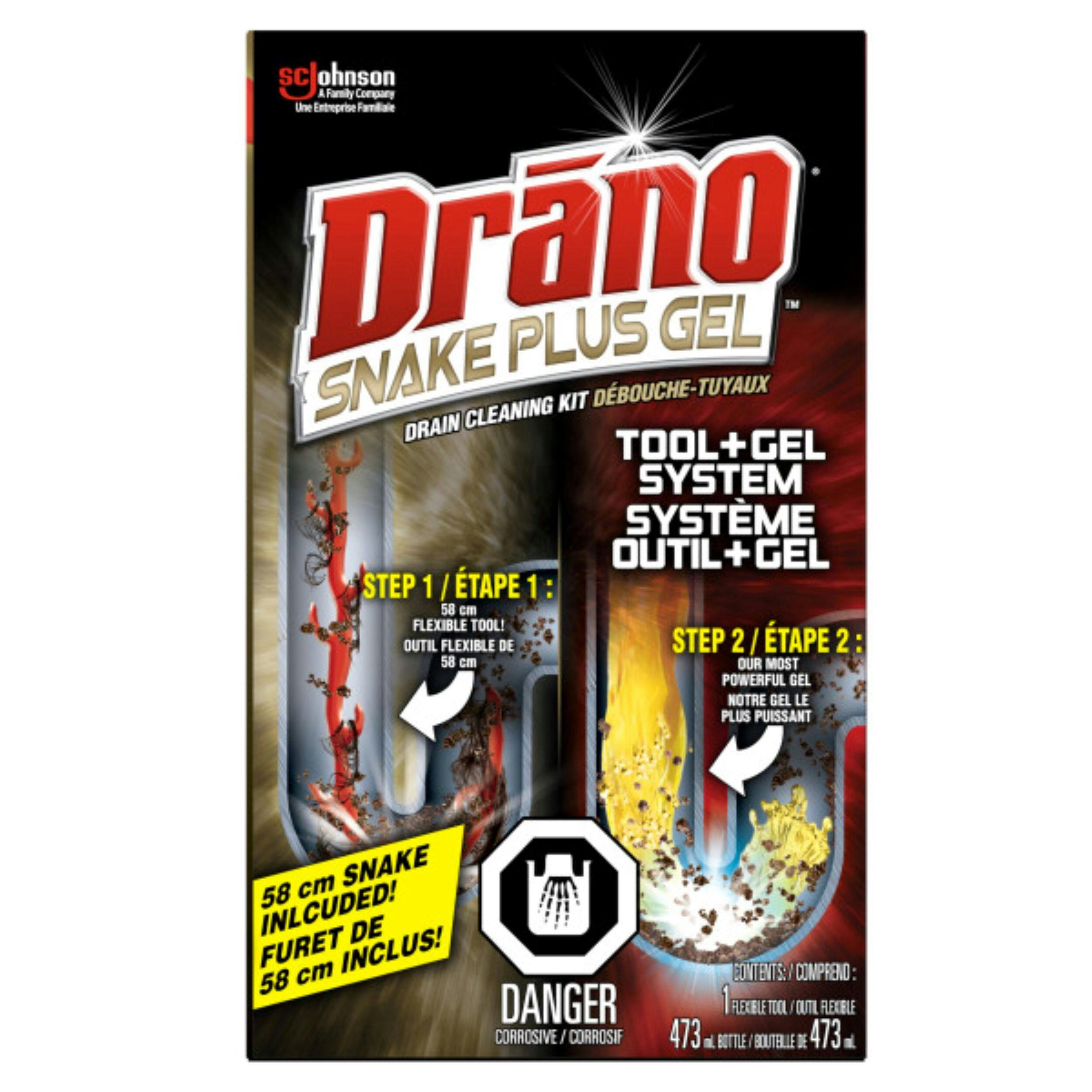 Drano Snake Plus Drain Cleaning Kit & Clog Remover, 19-in Wand Tool + 473-mL Gel Drain Cleaner